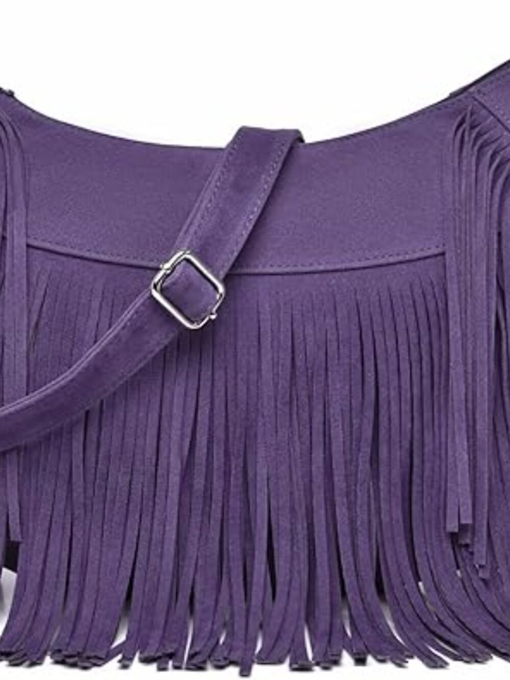 Boho Hobo Crossbody Bag Fringe‎ Tassel Western PU Leather Purse Purple - Picture 2 of 6